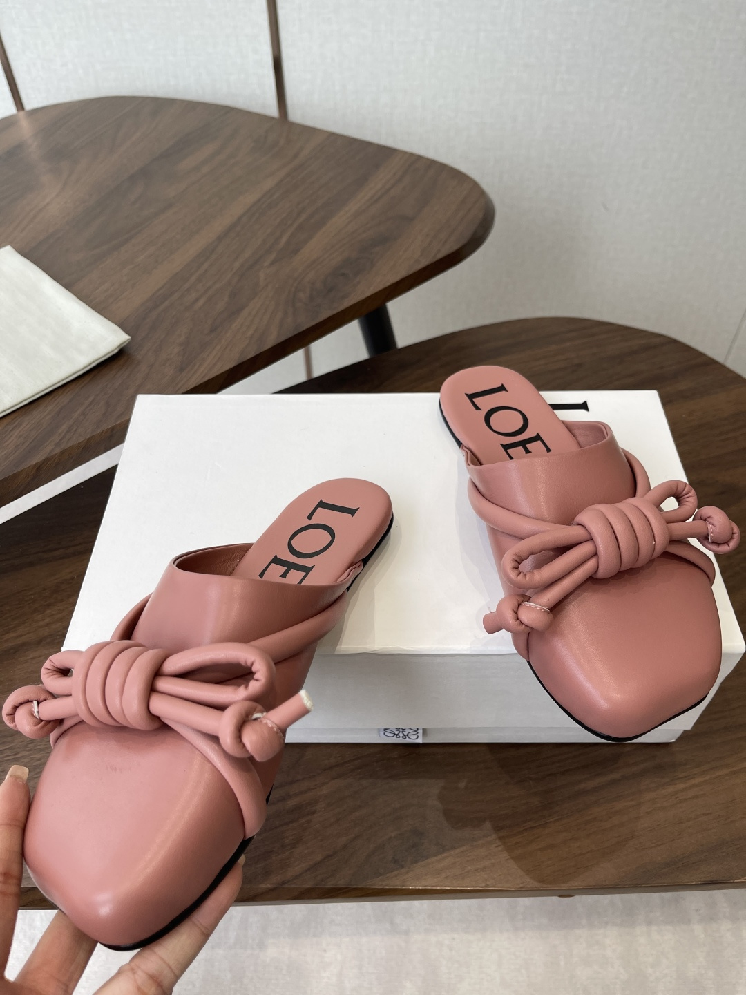 Loewe-Flamenco-Knot-Flat-Mules-Shoes-Pink-Lambskin-Leather-35To42